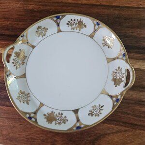HAND PAINTED NIPPON PLATE GOLD FLORAL PATTERN WITH SMALL BLUE DETAILS